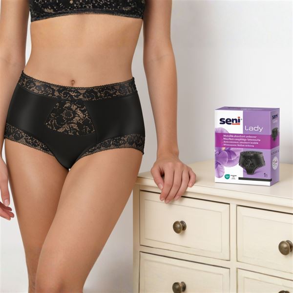 Pratelné absorpční spodní prádlo Seni Lady pro ženy černé, vel. L