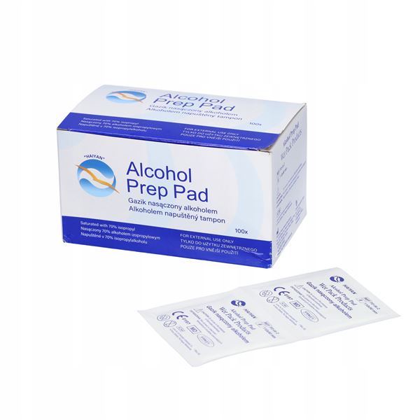 Alkohol prep pad - gáza napuštěná izopropylalkoholem, rozměr 65 x 30 mm, 100 ks