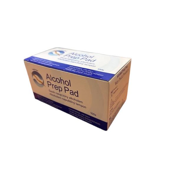 Alkohol prep pad - gáza napuštěná izopropylalkoholem, rozměr 65 x 30 mm, 100 ks