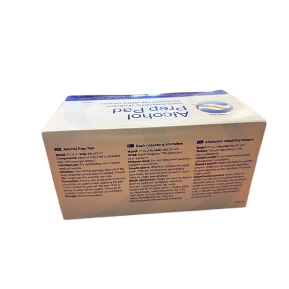 Alkohol prep pad - gáza napuštěná izopropylalkoholem, rozměr 65 x 30 mm, 100 ks