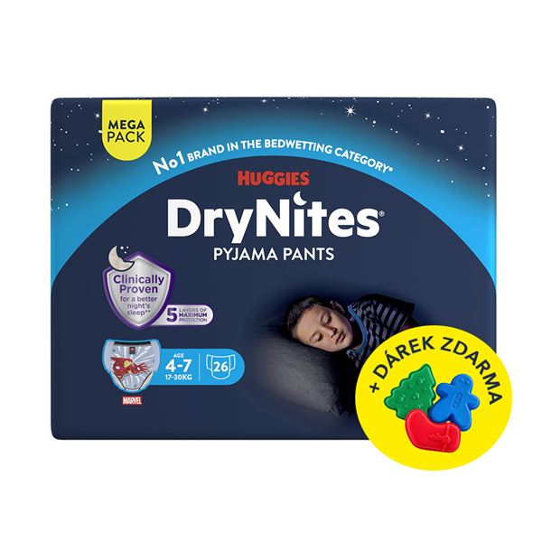 Navlékací kalhotky DryNites Mega pro chlapce 4-7 let, 26ks
