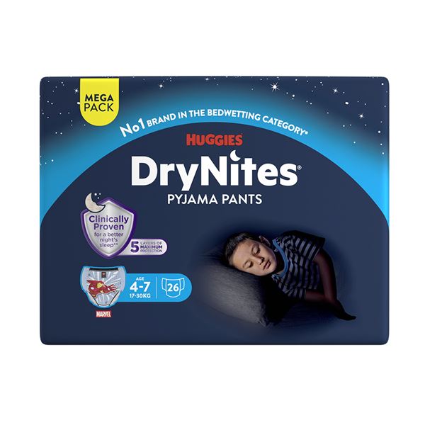Navlékací kalhotky DryNites Mega pro chlapce 4-7 let, 26ks