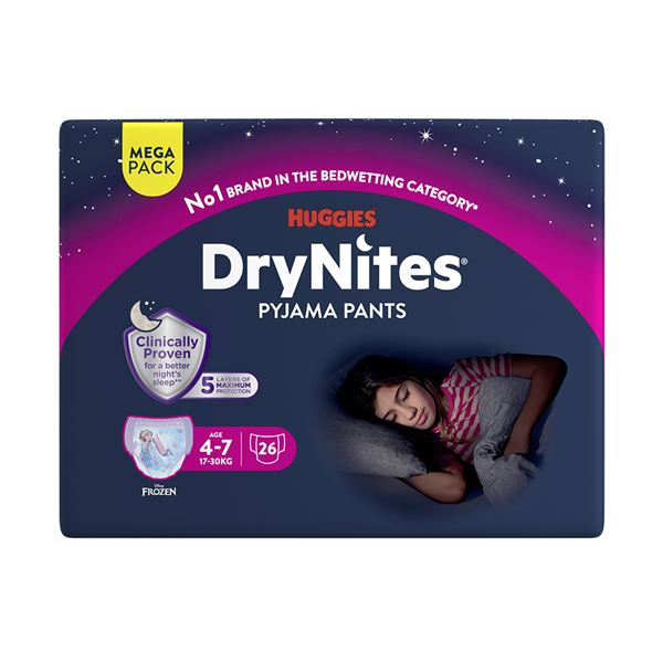 Navlékací kalhotky DryNites Mega pro dívky 4-7 let, 26ks