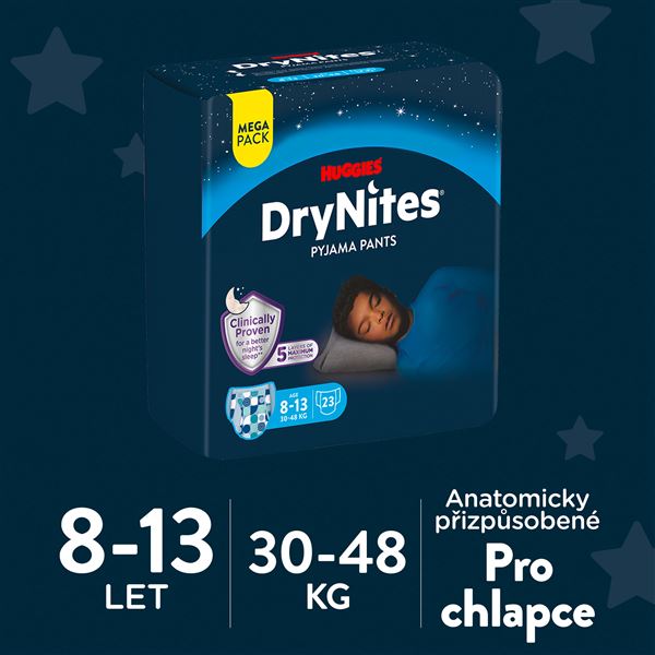 Navlékací kalhotky DryNites Mega pro chlapce 8-13 let, 23ks