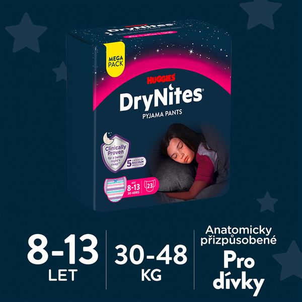 Navlékací kalhotky DryNites Mega pro dívky 8-13 let, 23ks