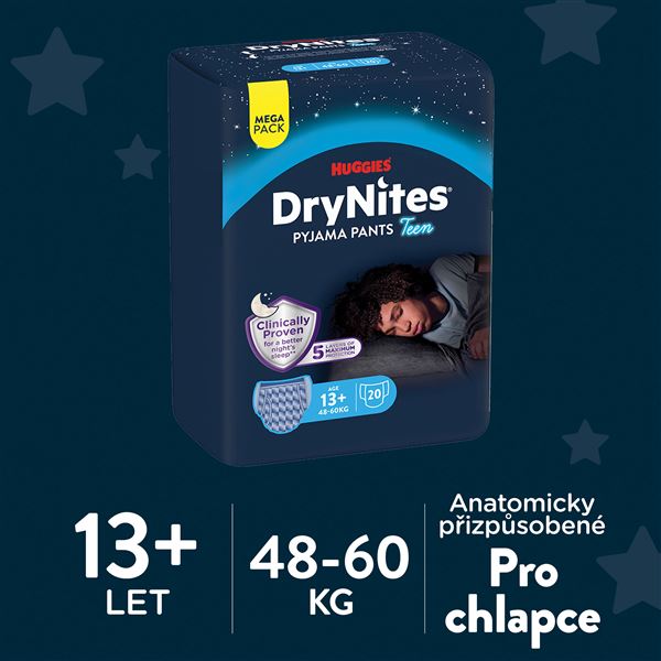 Navlékací kalhotky DryNites Mega pro chlapce 13+ let, 20ks