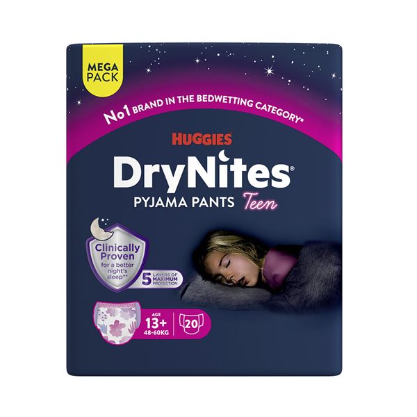 Navlékací kalhotky DryNites Mega pro dívky 13+ let, 20ks