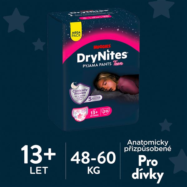 Navlékací kalhotky DryNites Mega pro dívky 13+ let, 20ks