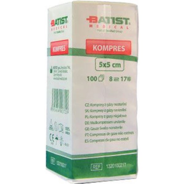KOMPRESY Z GÁZY NESTERILNÍ 5X5CM,8 VRSTEV,17 NITÍ,100KS