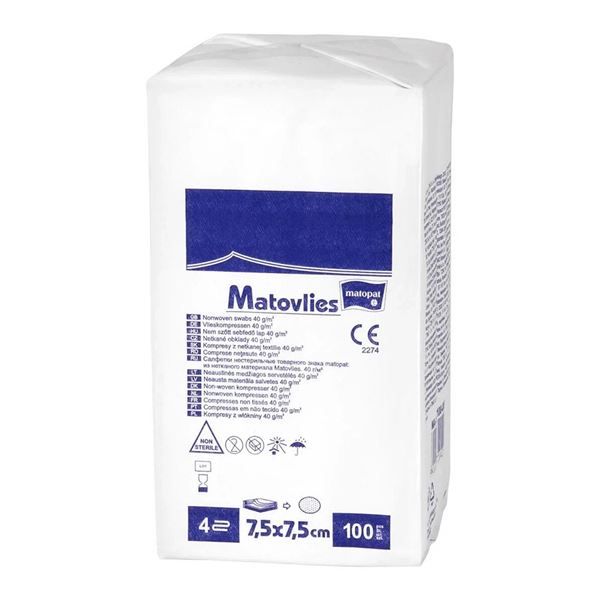 KOMPRESY Z NETKANÉ TEXTILIE NESTERILNÍ MATOPAT MATOVLIES 7,5CMX7,5CM,100KS