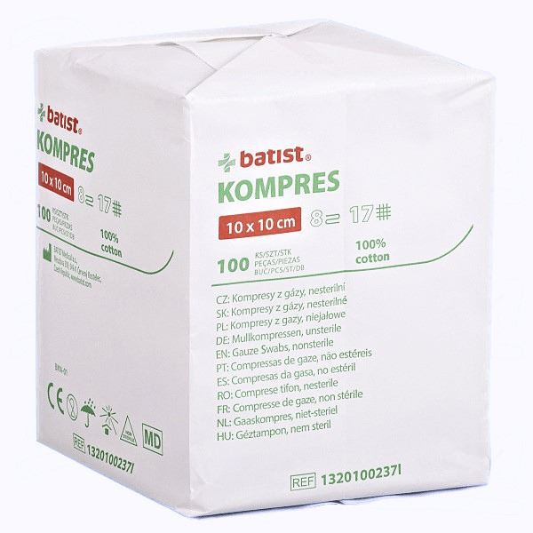 Kompresy gáza 10x10cm,100ks Batist nesteril.