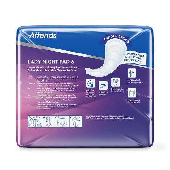 Vložky absorbční Attends Lady Night Pad 6 kapek
